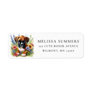 Cute Boxer Puppy Wildflowers Return Address Label