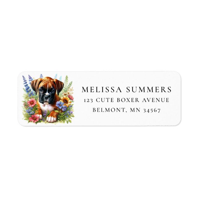 Cute Boxer Puppy Wildflowers Return Address Label (Front)