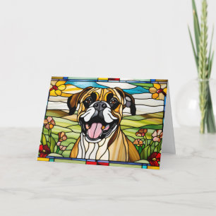 Cute Boxer Stained Glass Card