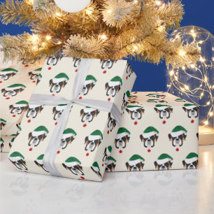 Cute Boxer with a Santa Hat Pattern Christmas Wrapping Paper