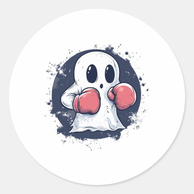 Cute Boxing Ghost Art  Classic Round Sticker (Front)