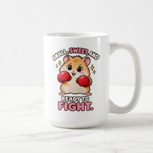 Cute boxing hamster ready to fight coffee mug