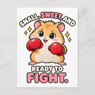 Cute boxing hamster ready to fight postcard