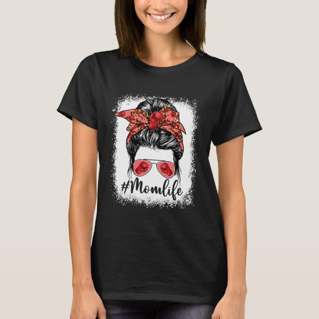 Cute Boxing Mom Life Messy Bun Game Day Mother s D T-Shirt (Front)