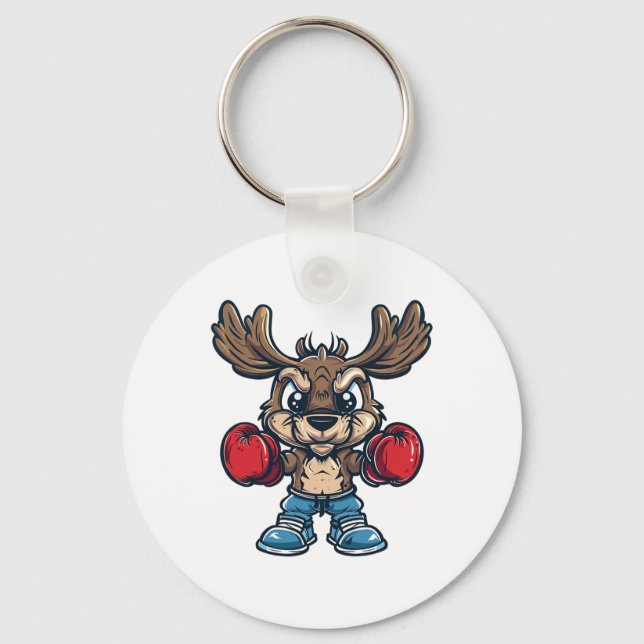 Cute Boxing Moose  Key Ring (Front)