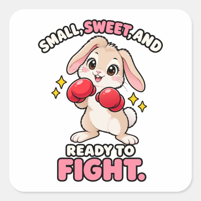 Cute boxing rabbit ready to fight square sticker (Front)