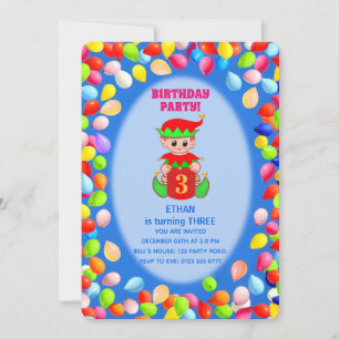 Cute Boy 3rd Birthday Balloons Invitation