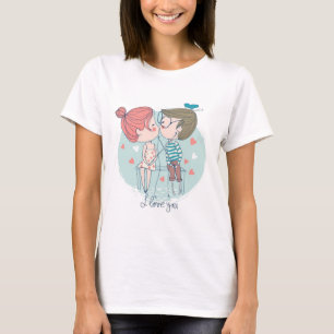 Cute Boy and Cute Girl kissing - Kiss love romance T-Shirt