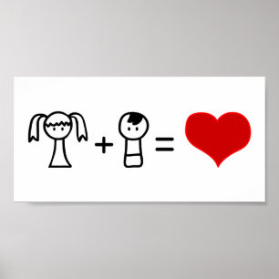 Cute boy and girl love doodle poster