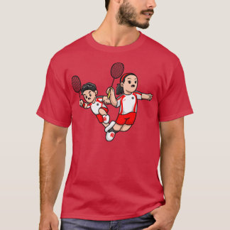 Cute Boy And Girl Playing Badminton Cartoon T-Shirt