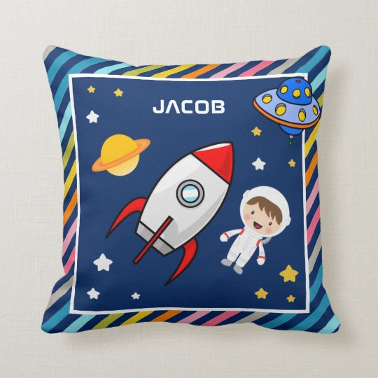 Cute Boy Astronaut Outer Space Rocket Kids Room Cushion ...