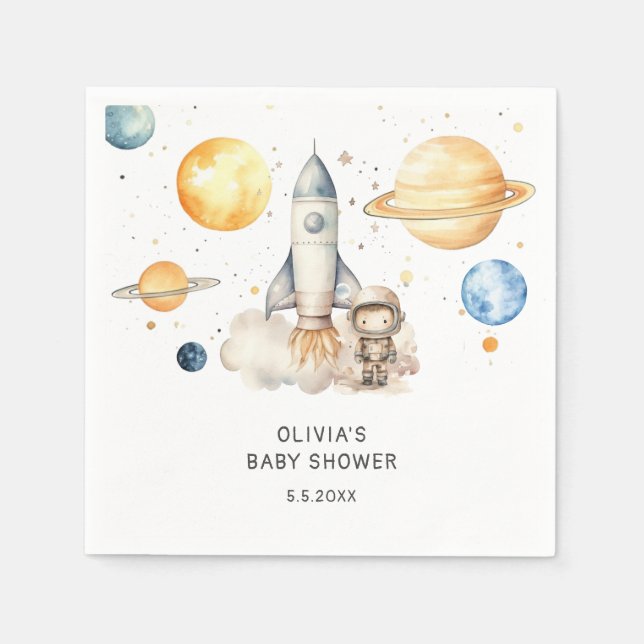 Cute Boy Astronaut Space Baby Shower Napkin (Front)