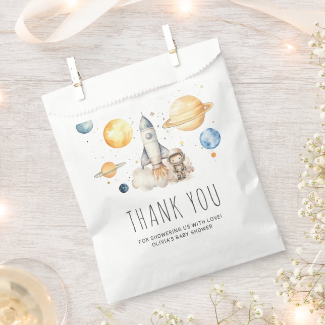 Cute Boy Astronaut Space Baby Shower Thank You Favour Bags (Clipped)