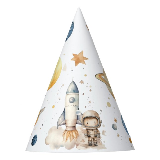 Cute Boy Astronaut Space Birthday Party Hat (Front)