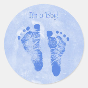 Cute Boy Baby Footprints New Baby Annoucements Classic Round Sticker