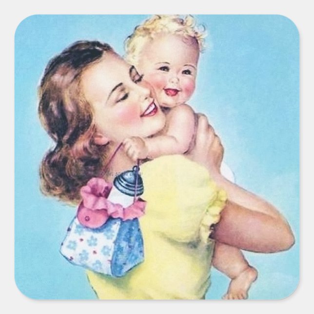 cute boy baby Mum retro vintage Square Sticker (Front)