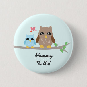Cute Boy Baby Shower Owl 6 Cm Round Badge