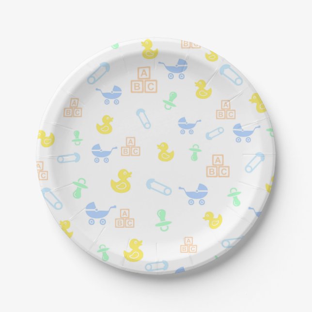 Cute Boy Baby Shower Paper Plate (Front)