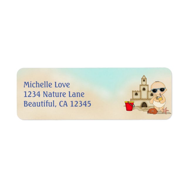 Cute Boy Beach Baby and Sandcastle Address (Front)