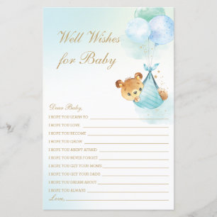 Cute Boy Bear Balloons Well Wishes for Baby Shower