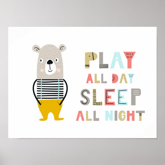 Cute Boy Bear Play All Day Poster (Front)