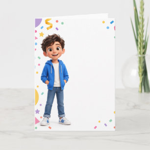 Cute Boy Birthday Greeting Card with Confetti