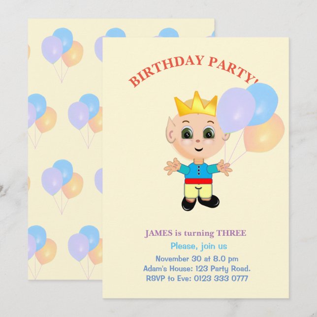 Cute Boy Birthday Invitation (Front/Back)