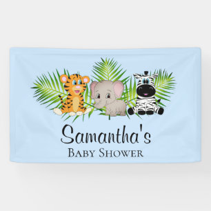 Cute Boy Blue Baby Shower Safari Jungle Banner