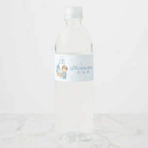 Cute Boy Blue Nursery Baby Shower Water Bottle Label
