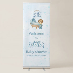 Cute Boy Blue Nursery Baby Shower welcome Retractable Banner