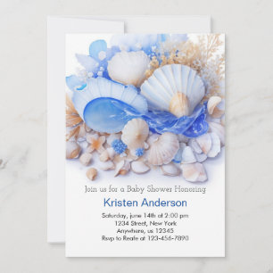 Cute Boy Blue Under the Sea Baby Shower Invitation