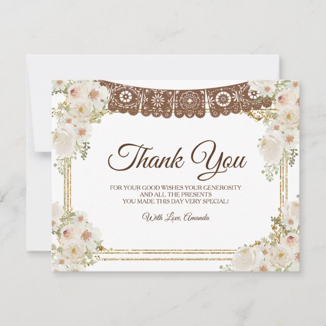 Cute Boy Brown Mexican Baptism & 1st Birthday  Thank You Card (Front)