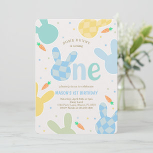 Cute Boy Bunny 1st Birthday Invitation