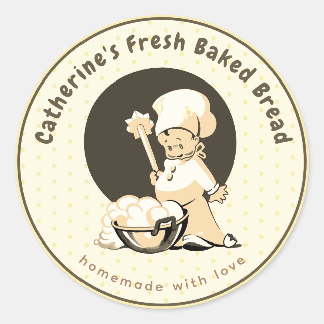 Cute Boy Chef Homemade Bread Bakery Classic Round Sticker (Front)