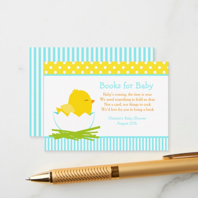Cute Boy Chick Book Request for Baby Shower Enclosure Card (Front/Back In Situ)
