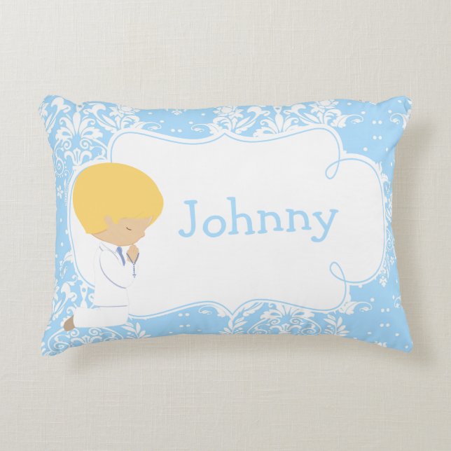 Cute Boy Child Praying and Poem Decorative Cushion (Front)