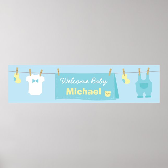 Cute Boy Clothes Baby Shower Welcome Banner Poster (Front)