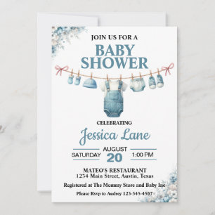 Cute Boy Clothesline Baby Shower Invitation