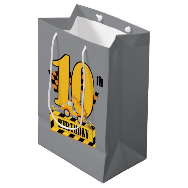 Cute boy construction Birthday 10th Medium Gift Bag (Front Angled)