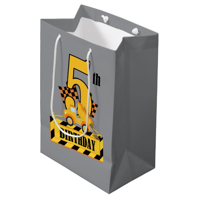 Cute boy construction Birthday 5th Medium Gift Bag (Front Angled)
