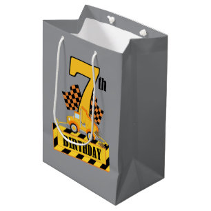 Cute boy construction Birthday 7th Medium Gift Bag