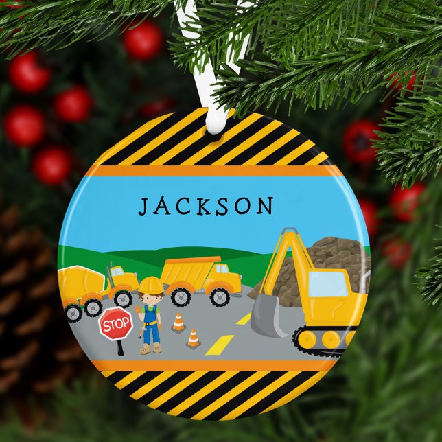 Cute Boy Construction Vehicle Kids Christmas Ornament (Creator Uploaded)