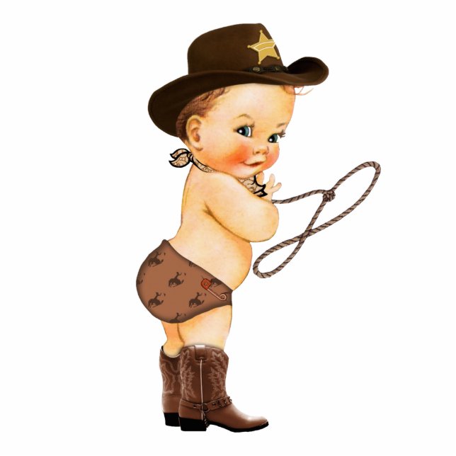 Cute Boy Cowboy Baby Shower Cake Topper  Standing Photo Sculpture (Front)