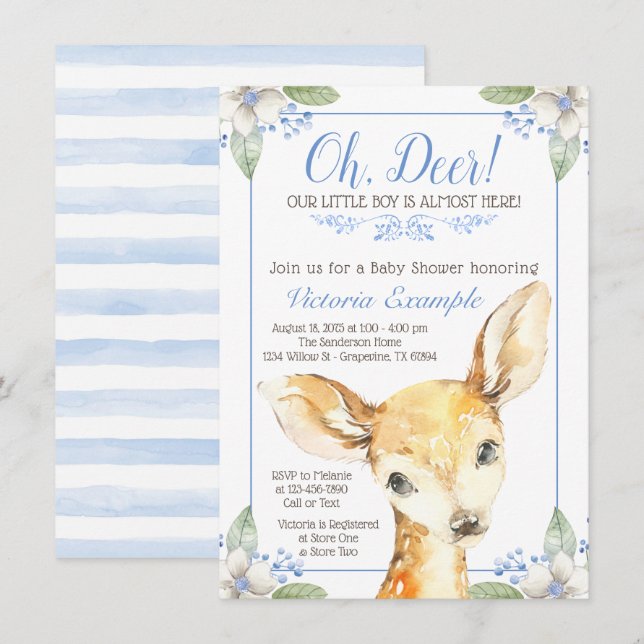 Cute Boy Deer Baby Shower Invitations (Front/Back)