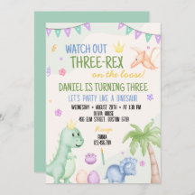 Cute Boy Dinosaur Birthday Party Invitation