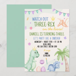 Cute Boy Dinosaur Birthday Party Invitation