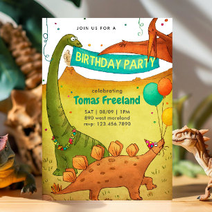 Cute Boy Dinosaurs Birthday Party Kids Invitation