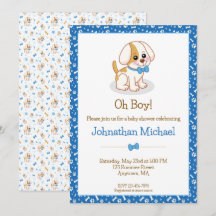 Cute Boy Dog Blue Bow Tie Personalised Baby Shower