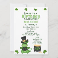 Cute Boy Dragon with Pot of Gold Irish Birthday