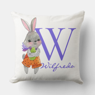 Cute Boy Easter Bunny Initial & Name Throw Pillow